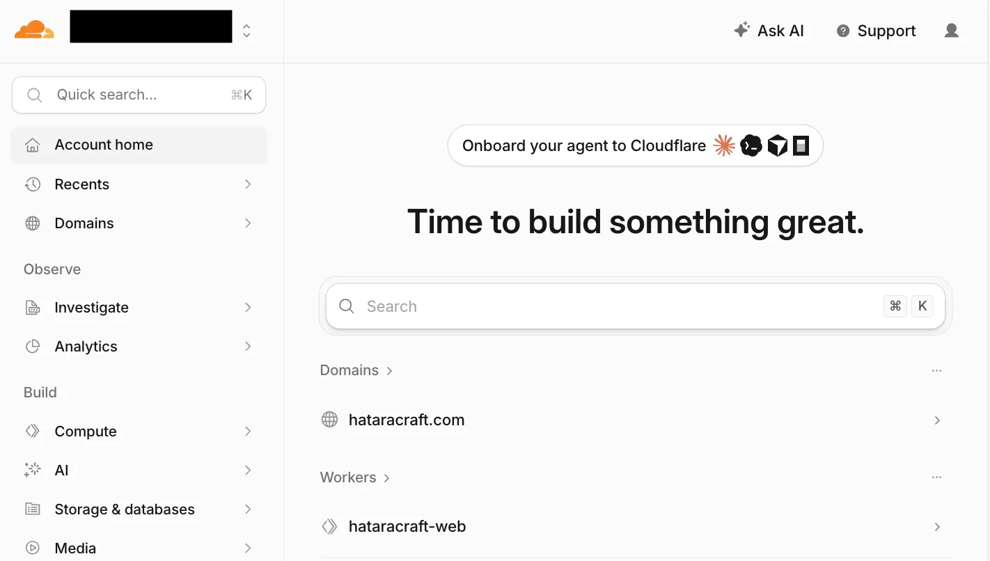 メニューも案内もすべて英語で表示されているCloudflare管理画面