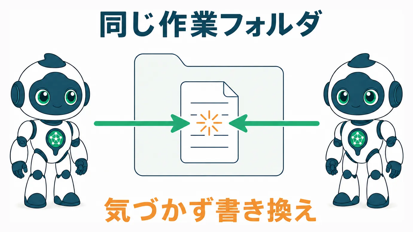 同じ作業フォルダの同じファイルに2つのAIが同時に変更を加えぶつかり合う様子